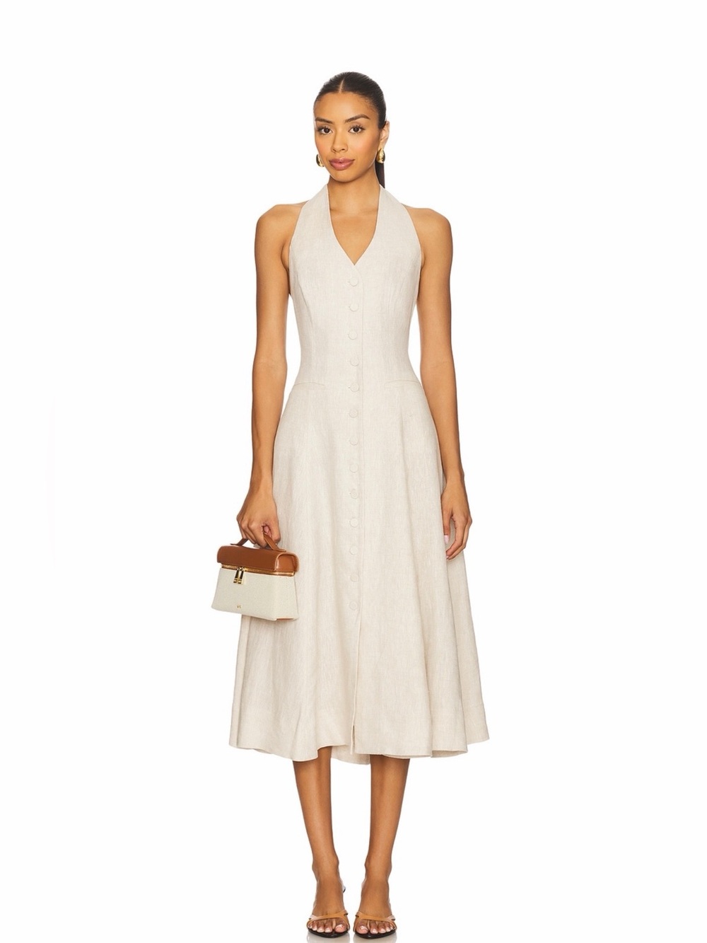 L'Academie Uma Linen Midi Halter Dress